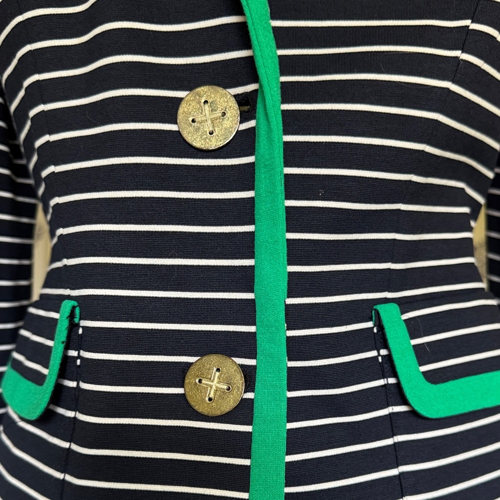 Navy Striped Skirt Suit with Green Accents - Picture 2 of 6